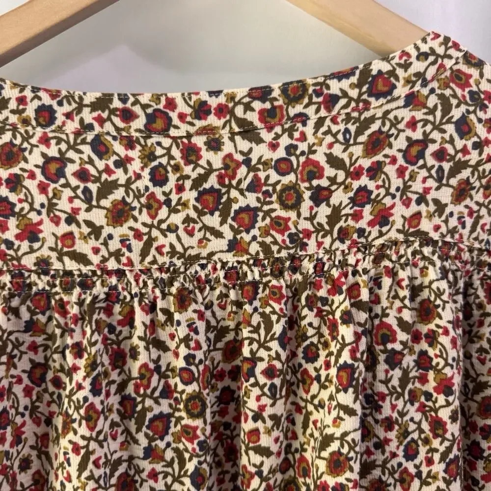 Toad & Co Manzana Peasant Top XS Ivory Red Floral Henley Long Sleeve Boho Hippie - Picture 10 of 11